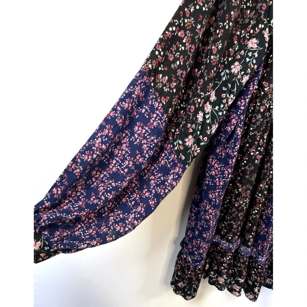 Free People Lost In You Floral Printed Tunic Mini Dress Sz S Purple Boho Cottage